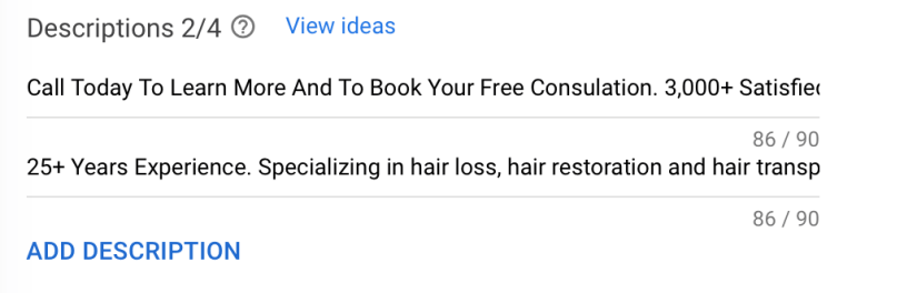 google ads description for hair transplants