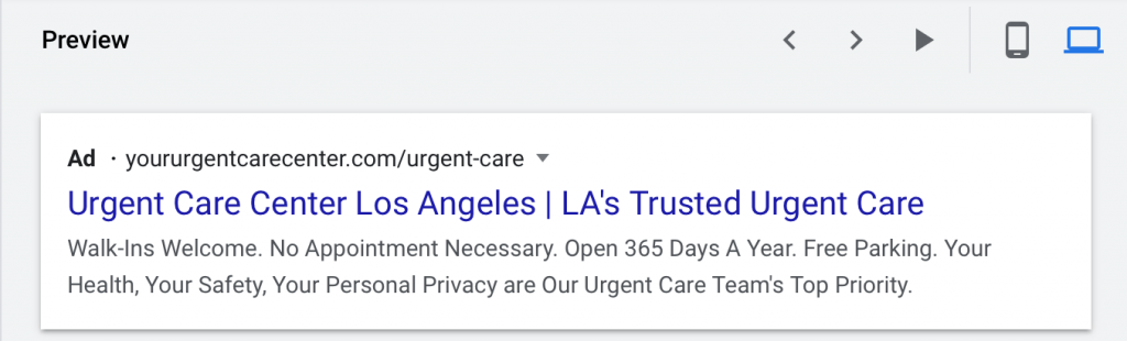google ads for urgent care centers desktop preview
