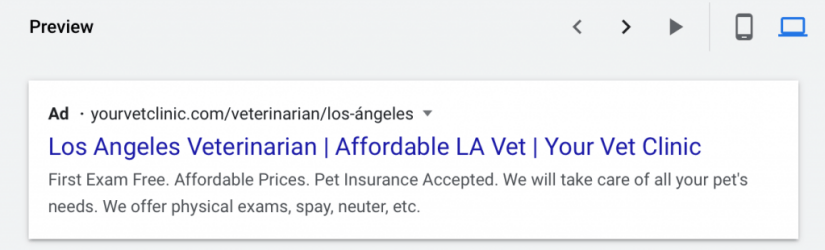 desktop preview of google ads for veterinarians