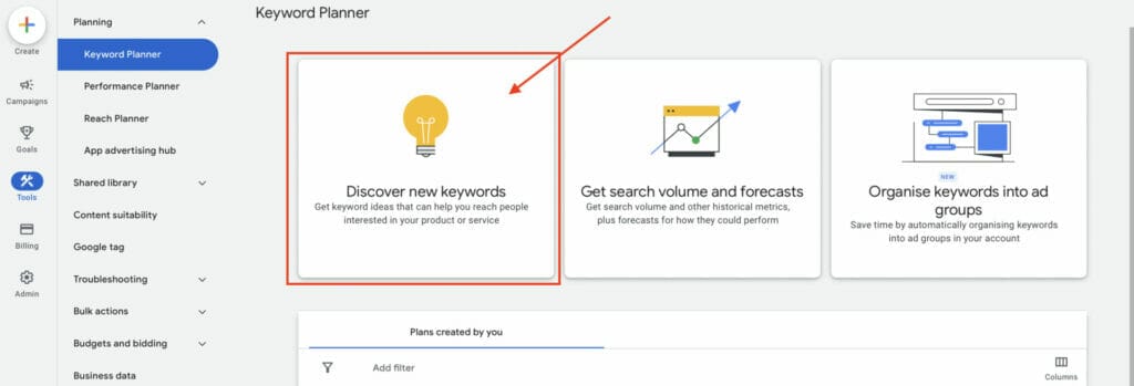 discover new keywords using keyword planner 