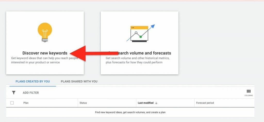click on discover new keywords box