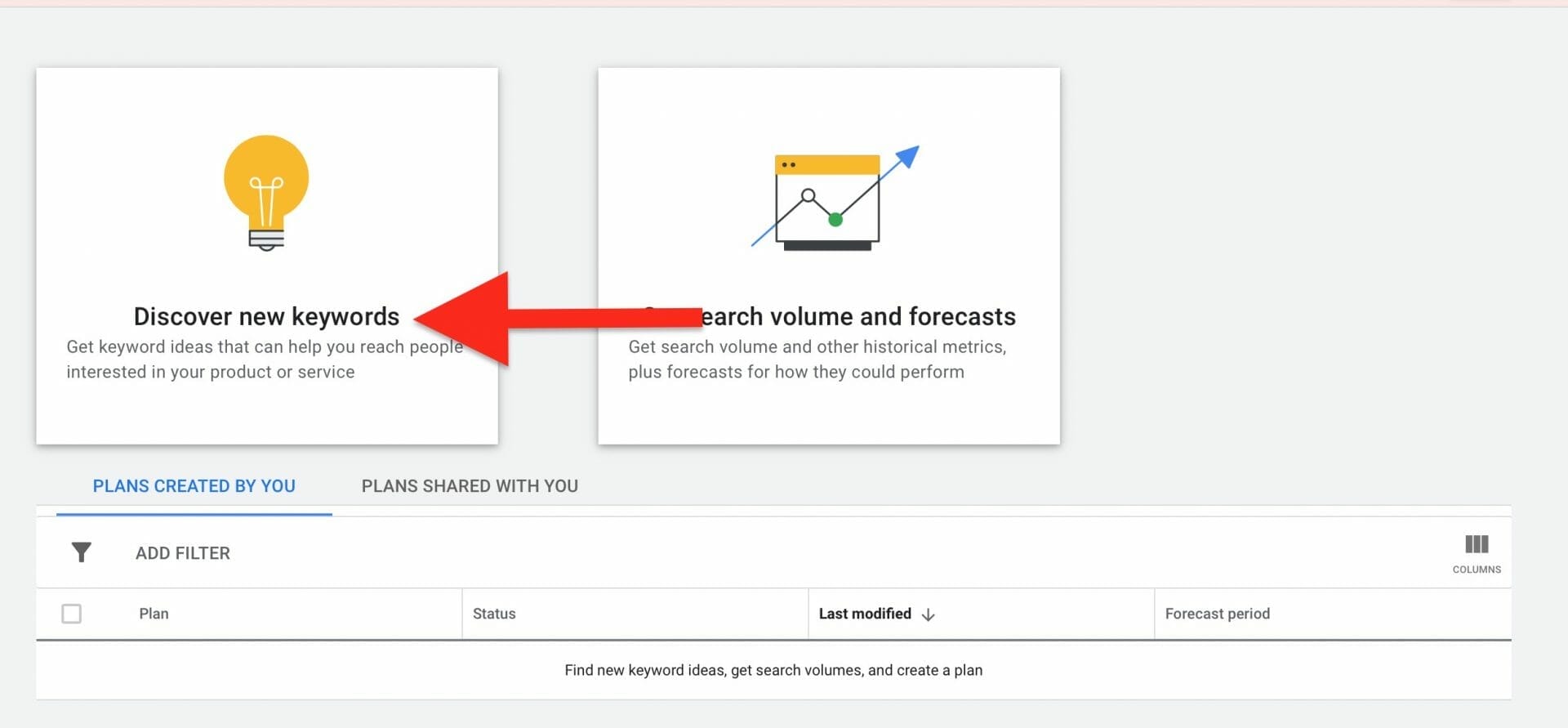 click on discover new keywords box