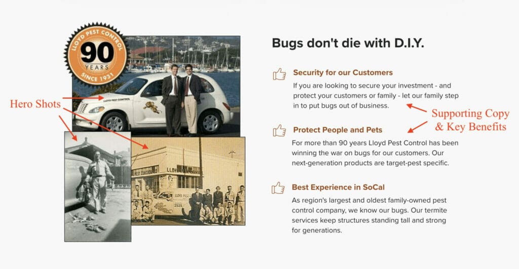 hero shot and key benefits for pest control company service