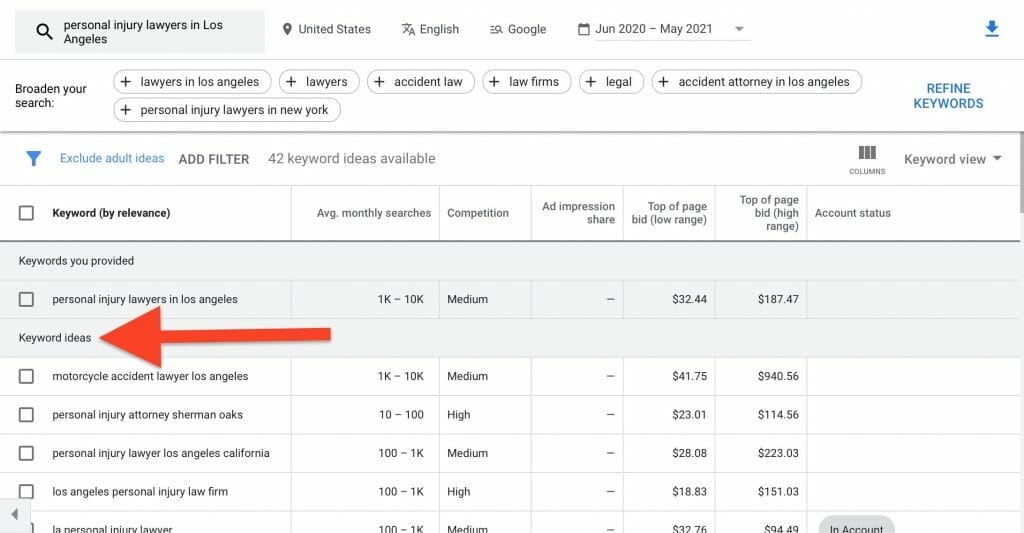 keyword ideas for personal injury lawyers in los angeles