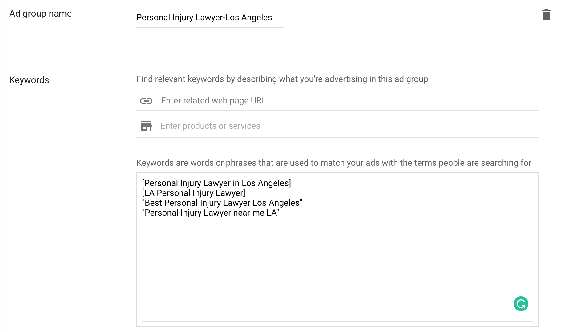 personal injury lawyers keywords examples