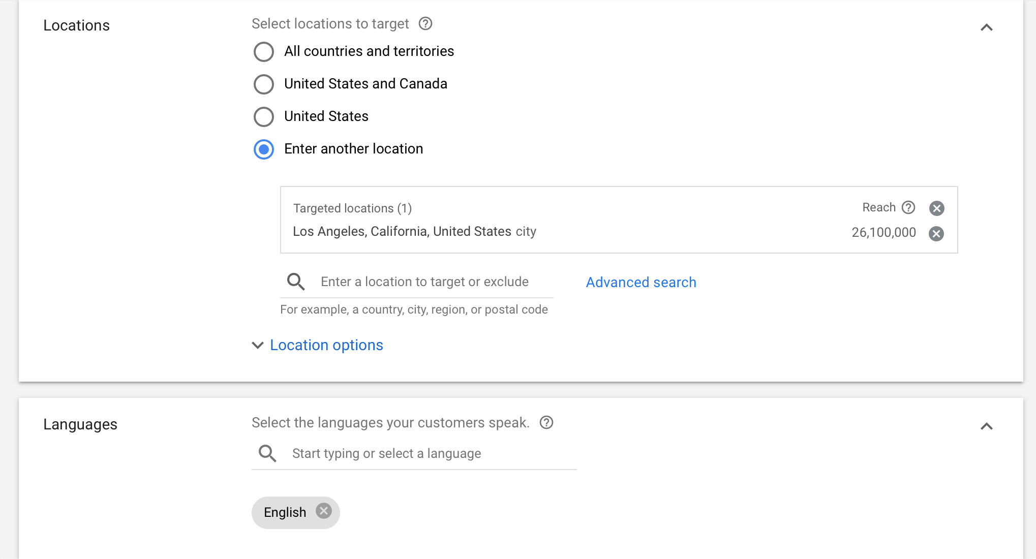 set location to target and language. 