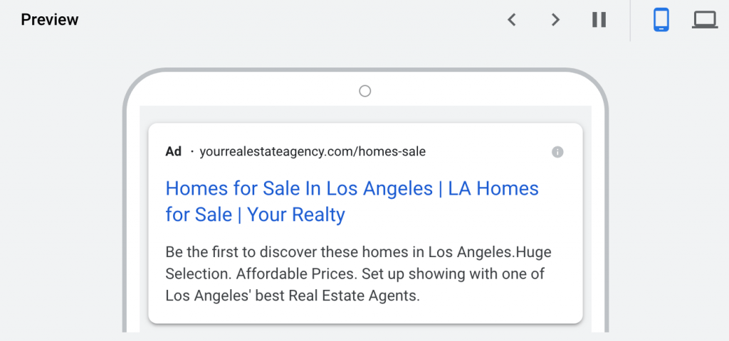 Google ads for real estate agents mobile preview