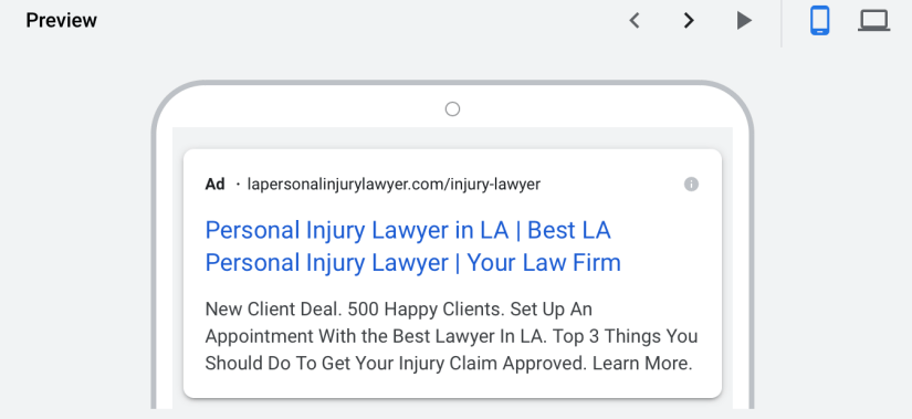 personal injury lawyer mobile ad preview