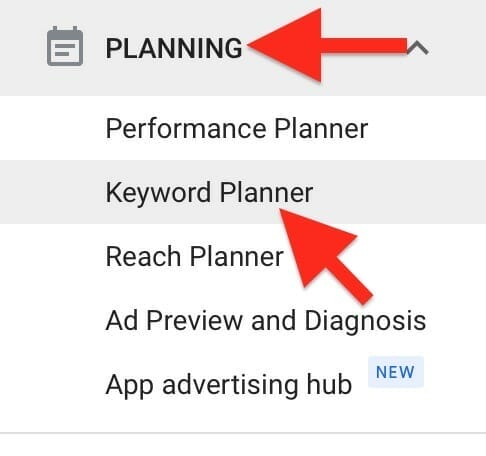 under planning, select keyword planner