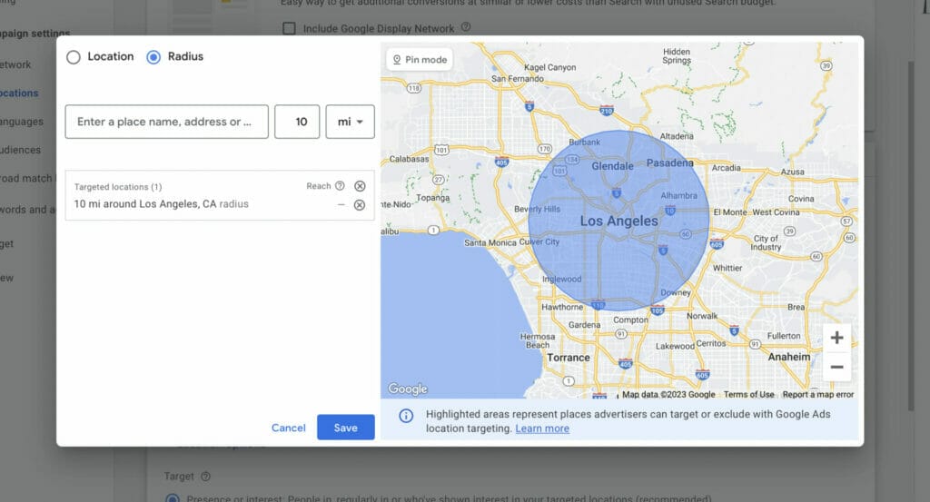 radius location for vets in la campaign