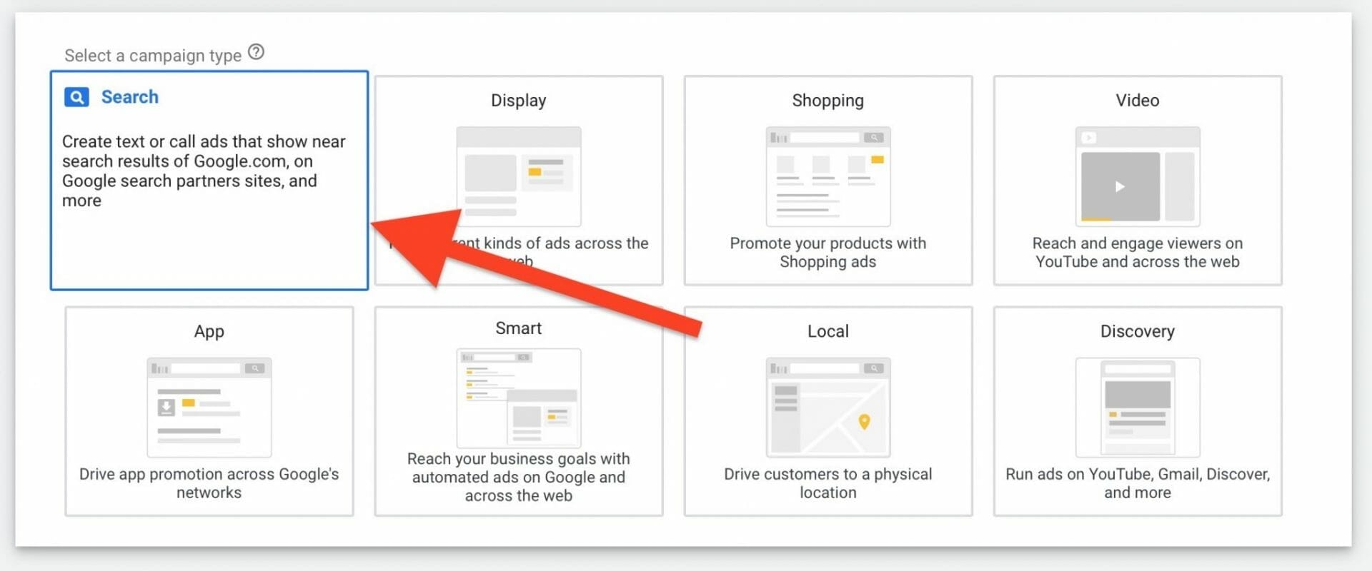 choose "search" as the campaign type