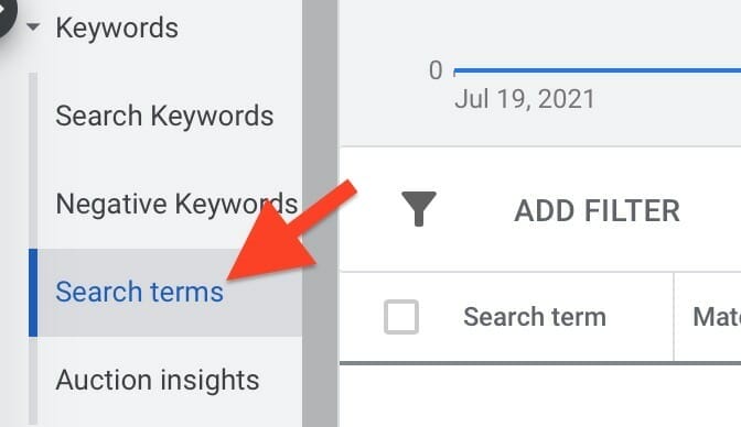 select search terms tab to see keywords add has popped up