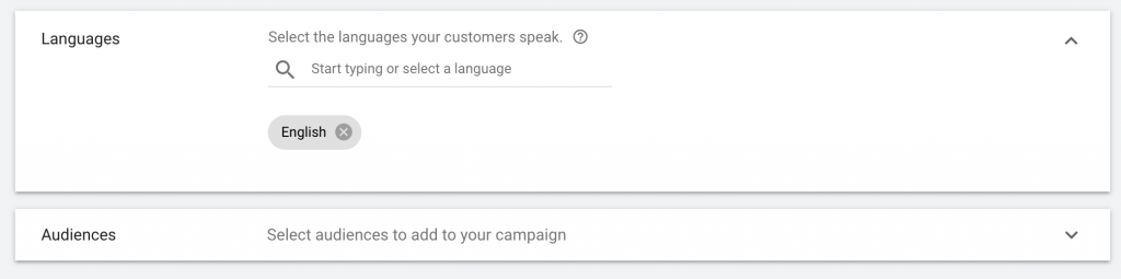 Select language for Google Ads and do not change audience settings