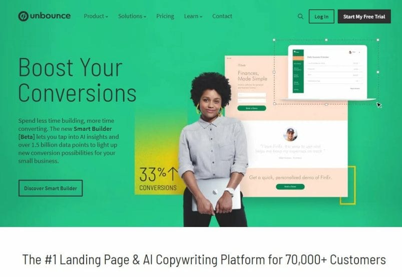 Unbounce homepage for landing page software