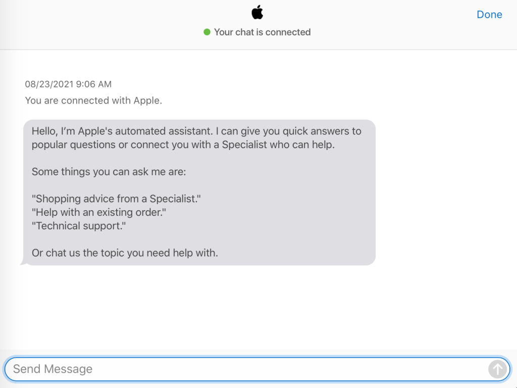 example of a chatbot from Apple's website