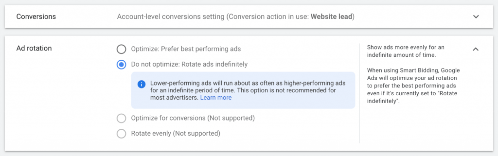 enable conversion tracking and choose to not optimize your ads