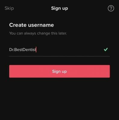 create a username for your tik tok account
