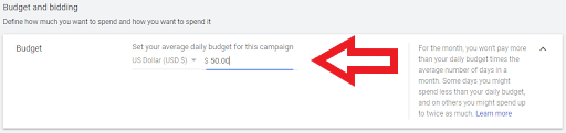 Set average daily budget for your wedding photographer ad campaign