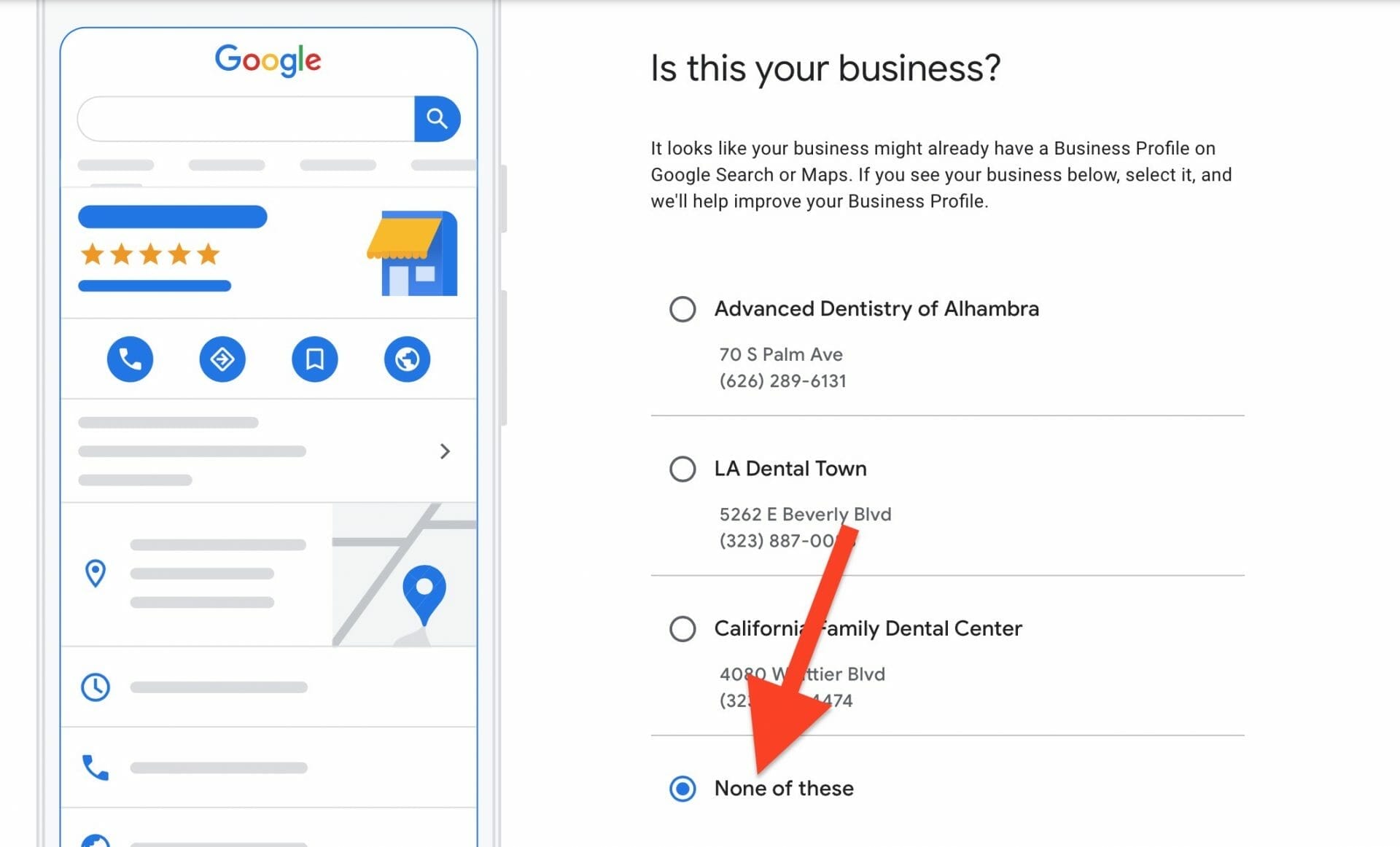 dentists business lists frm google 