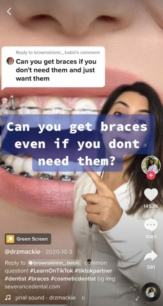 tiktok for dentists FAQ video example