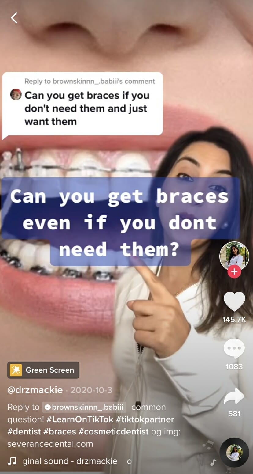 tiktok for dentists FAQ video example