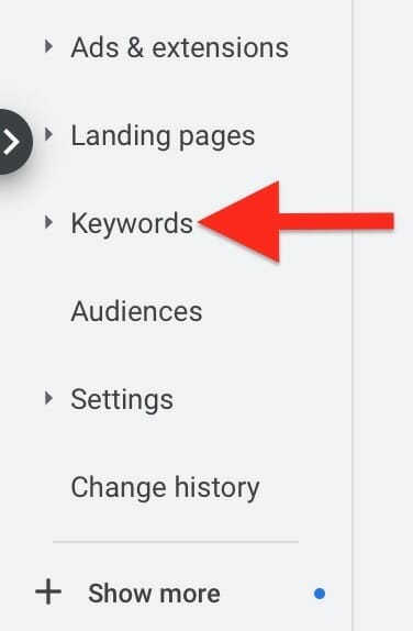 click on keywords tab on the left bar