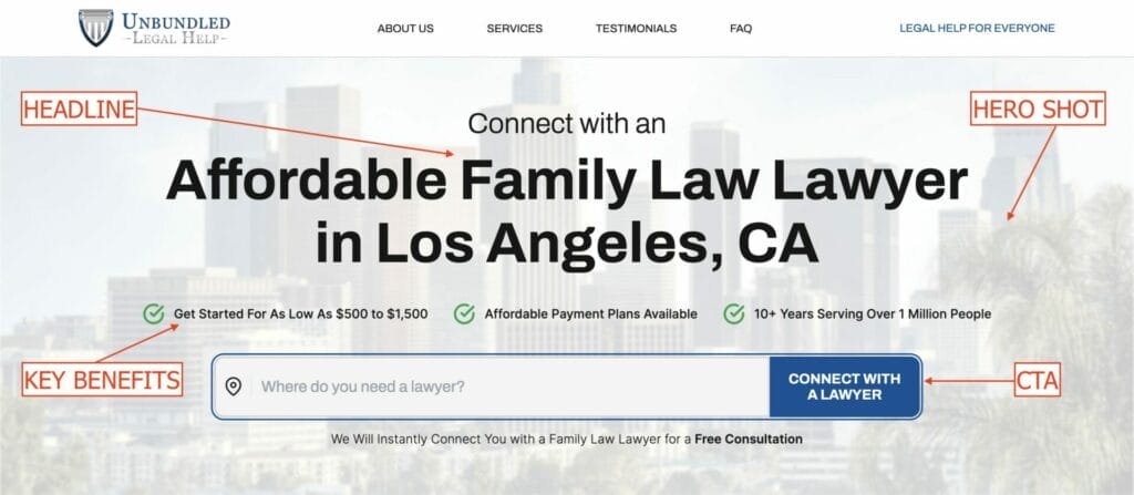 landing page example for family law firm in los angeles