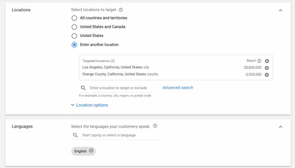set the language and locations you want your google ads for dog training to target
