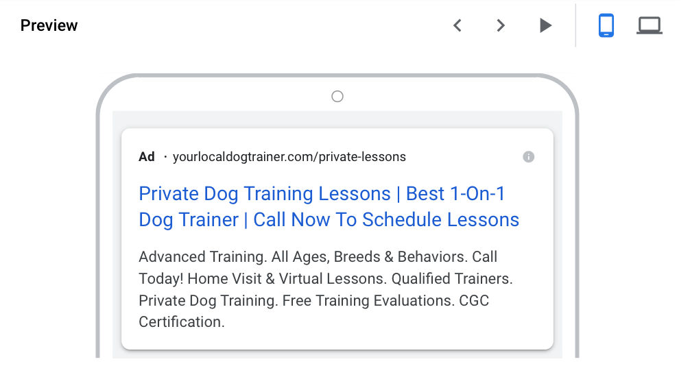 google ads for dog training mobile preview