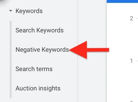 click on negative keywords to add undesirable words