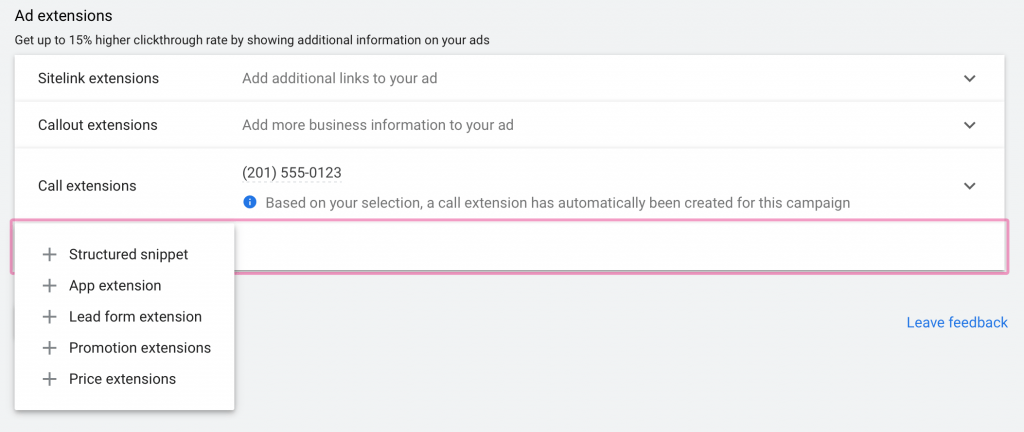 create extensions to include in your ads