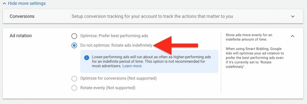 set up conversion tracking and choose to not optimize your ads