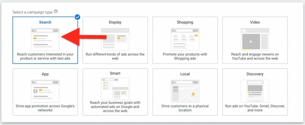 select search as your campaign type
