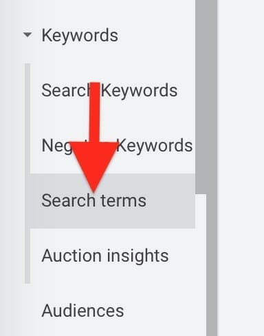 from the dropdown list under keywords, select the search terms tab