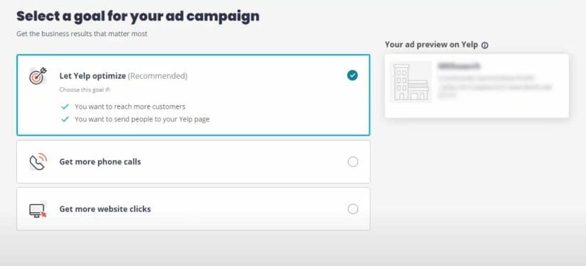 first option for your campaign goal is for yelp to optimize your ads. 