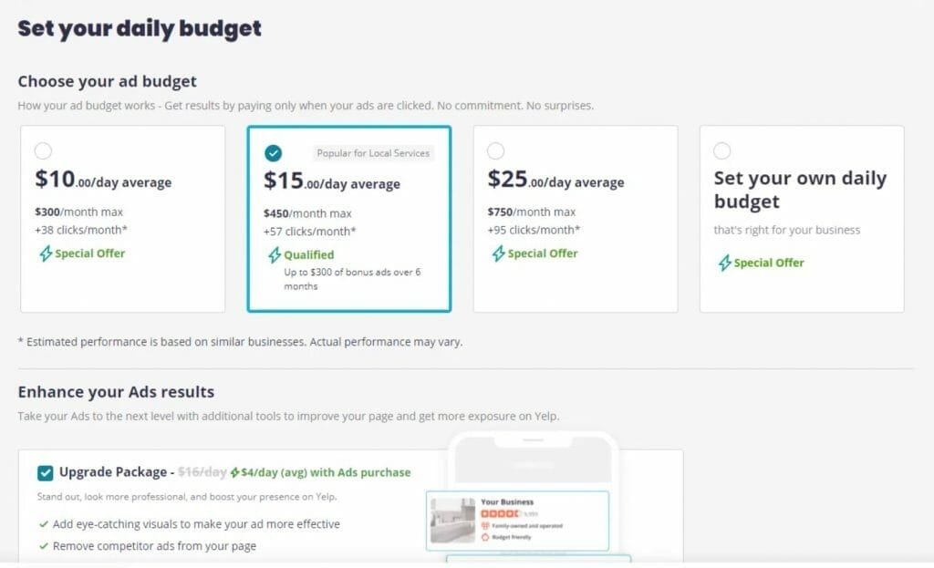 choose or specify your desired daily budget for your yelp ads for dentists campaign