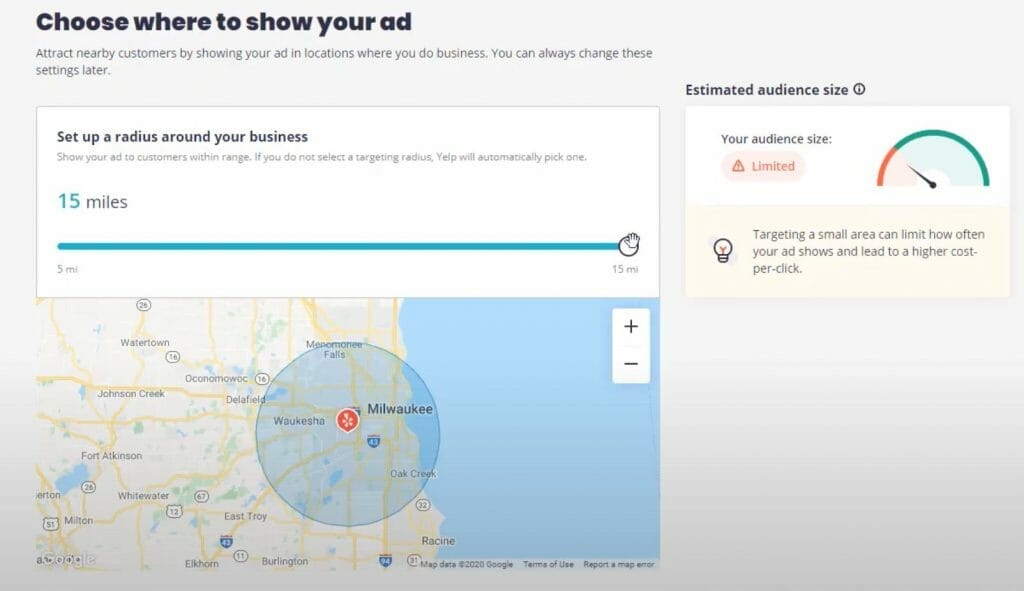 set your loaction targeting for your yelp ads for dentists