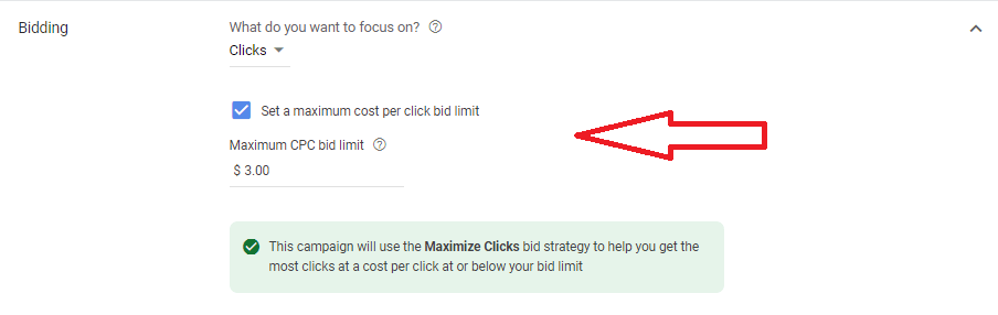Setting a maximum CPC bid limit for wedding DJ ad campaign