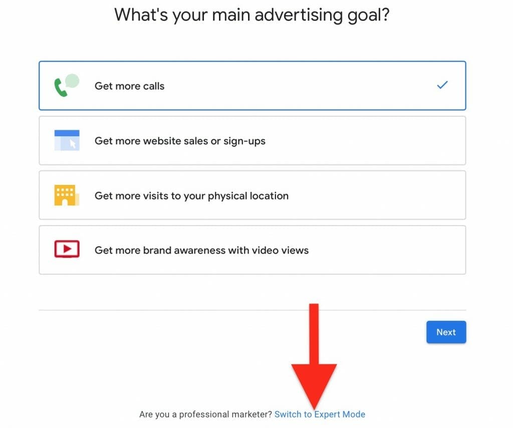 choose switch to expert mode instead of the options provided