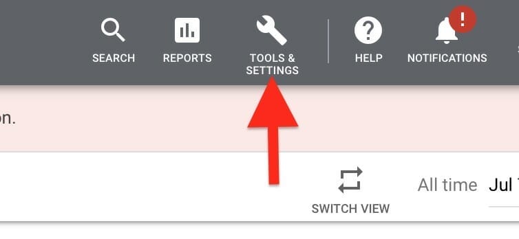 click on the tools and settings icon in google ads