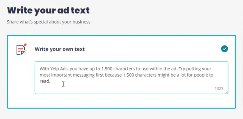 write your yelp ad text to highlight your business 