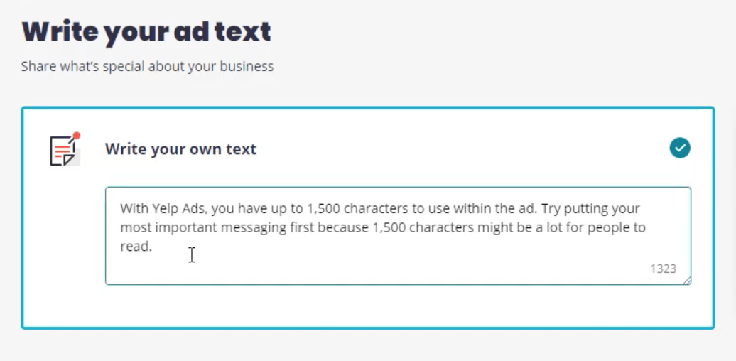 write your yelp ad text to highlight your business 