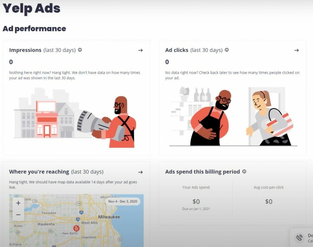 after your campaign is launched you can check your yelp ads dashbpard for data