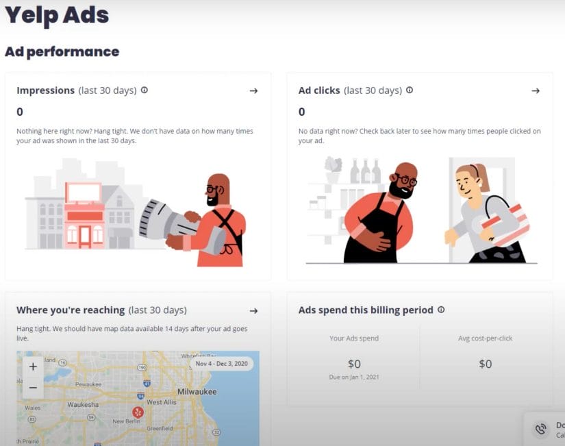 after your campaign is launched you can check your yelp ads dashbpard for data