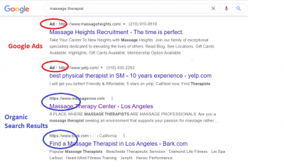 examples of google ads for massage therapists