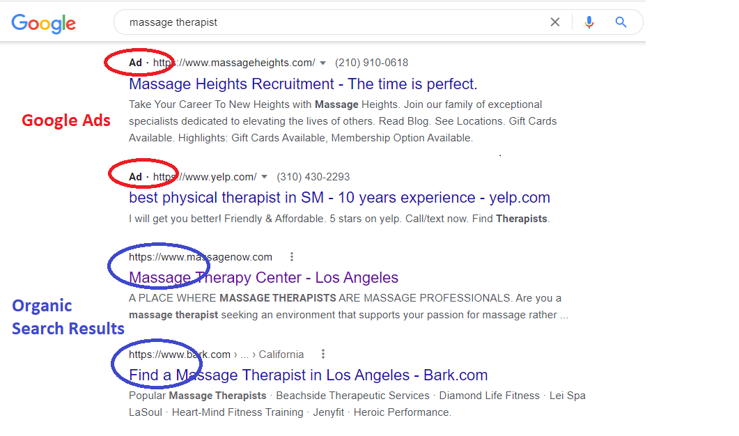 examples of google ads for massage therapists