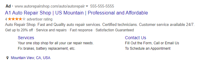 auto repair ad desktop view