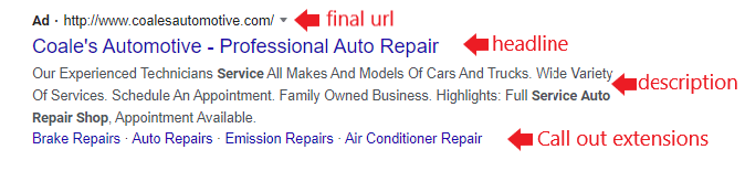 auto repair ad extension