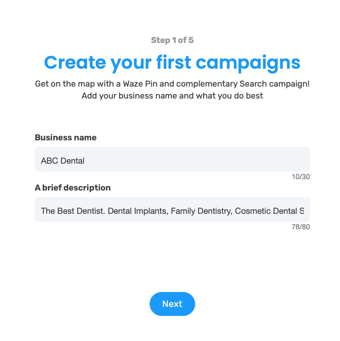 enter your business name and business description
