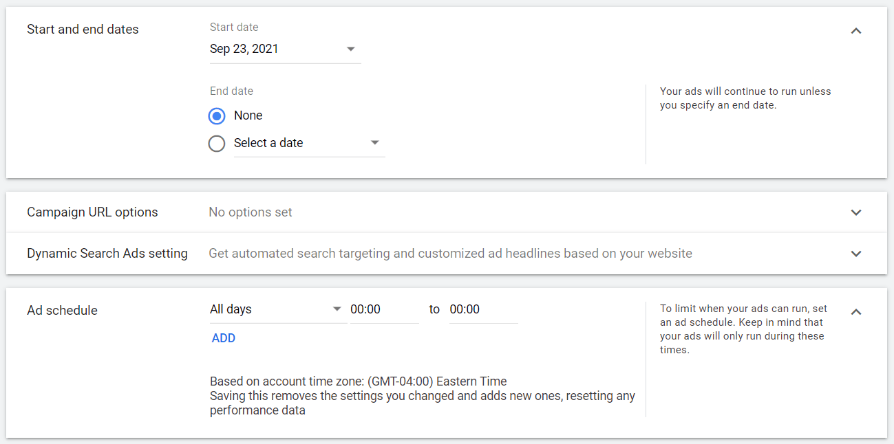 input starting date of campaign